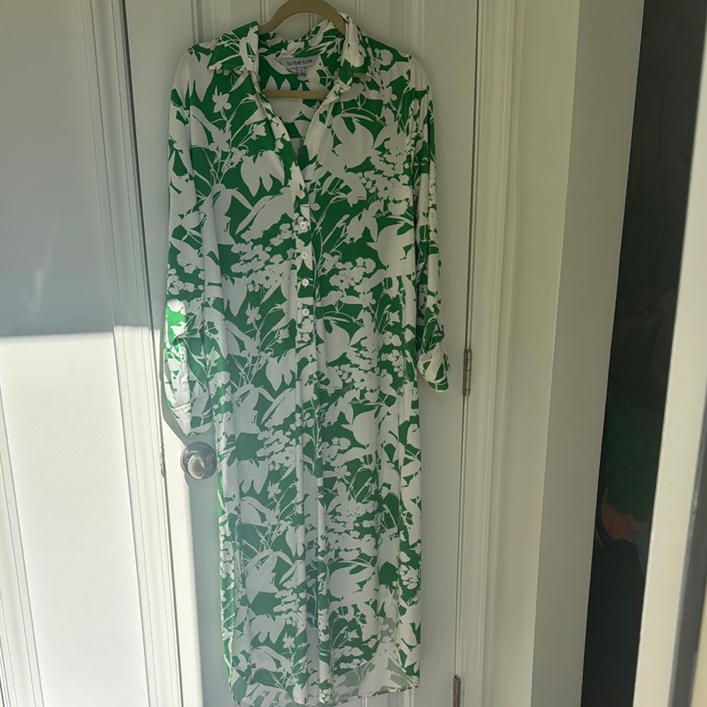 La Mer Luxe Green and White Floral Women's Dress, large
